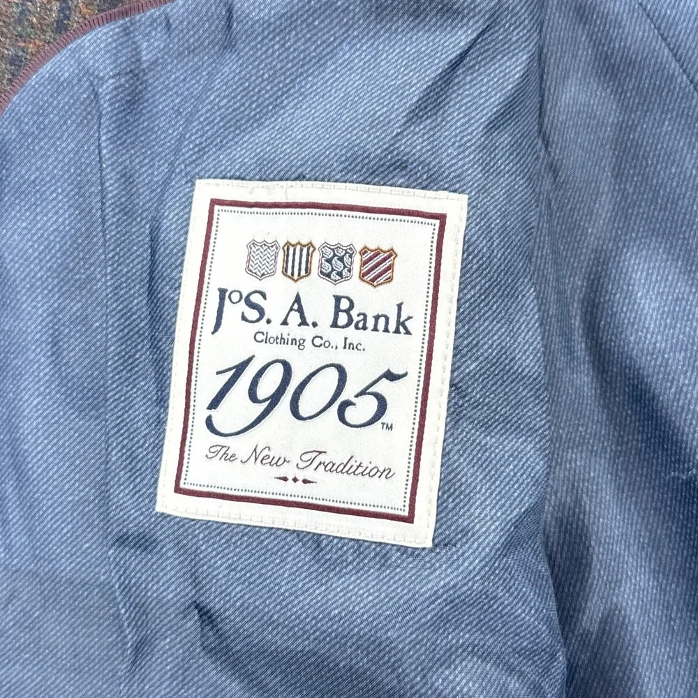 Jos. A. Bank Mens Sport Coat 46 Long Brown Plaid 1905 Wool Two Button Blazer